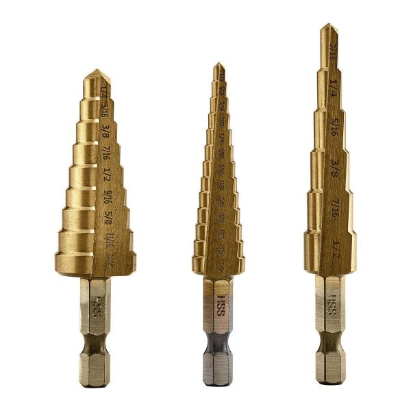 Titanium Step Drill Bit Set, 3-Piece